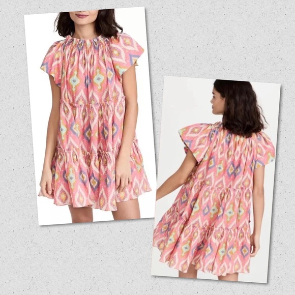 CHARINA SARTE Ikat A-Line Short Sleeve Mini Dress Sz Large - Picture 1 of 15